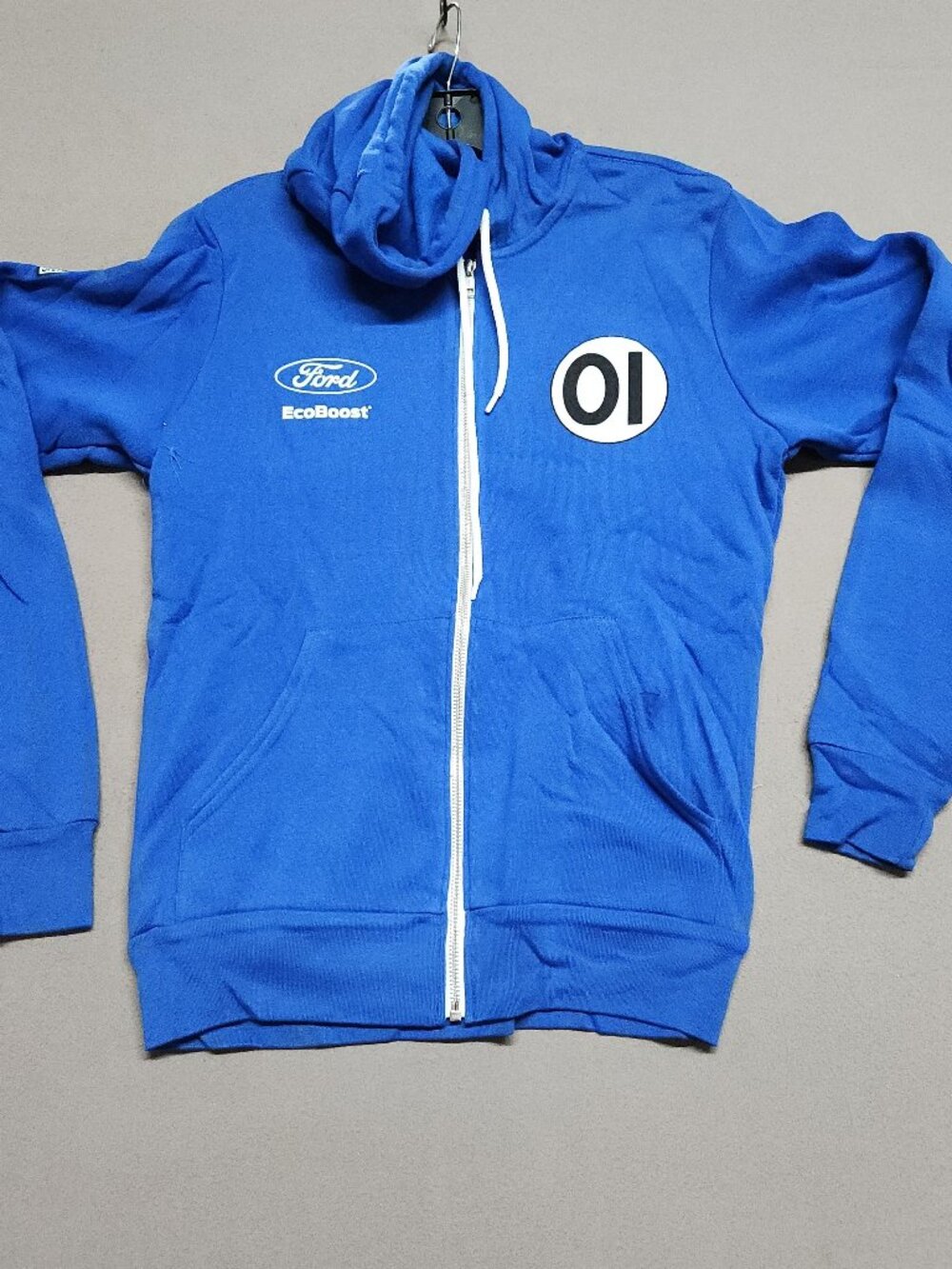 Ford Spoiler Full Zip Hoodie Mens Small Cotton Blend Blue Ecoboost Racing 145